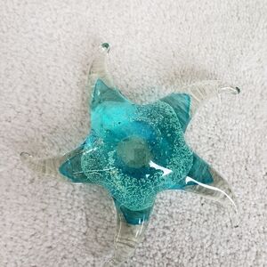 Blown Murano Art Glass STARFISH Clear to Teal BLUE